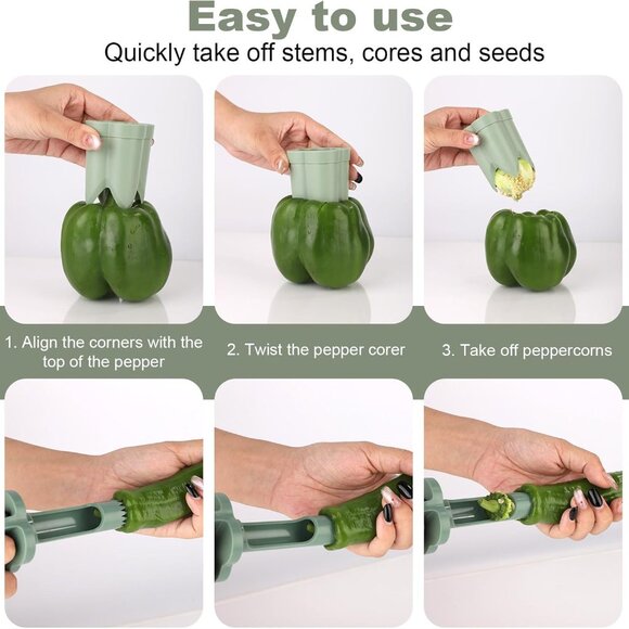 Pepper Deseeder Bell Pepper Corer Pepper Corer Tool 2 in1(2 Pack) - Picture 4 of 10